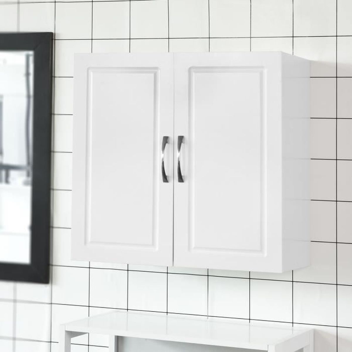 Meuble Salle De Bain Suspendu SoBuy 40x21x76cm - Armoire Toilettes Avec Porte Et Étages - Noir Blanc Gris