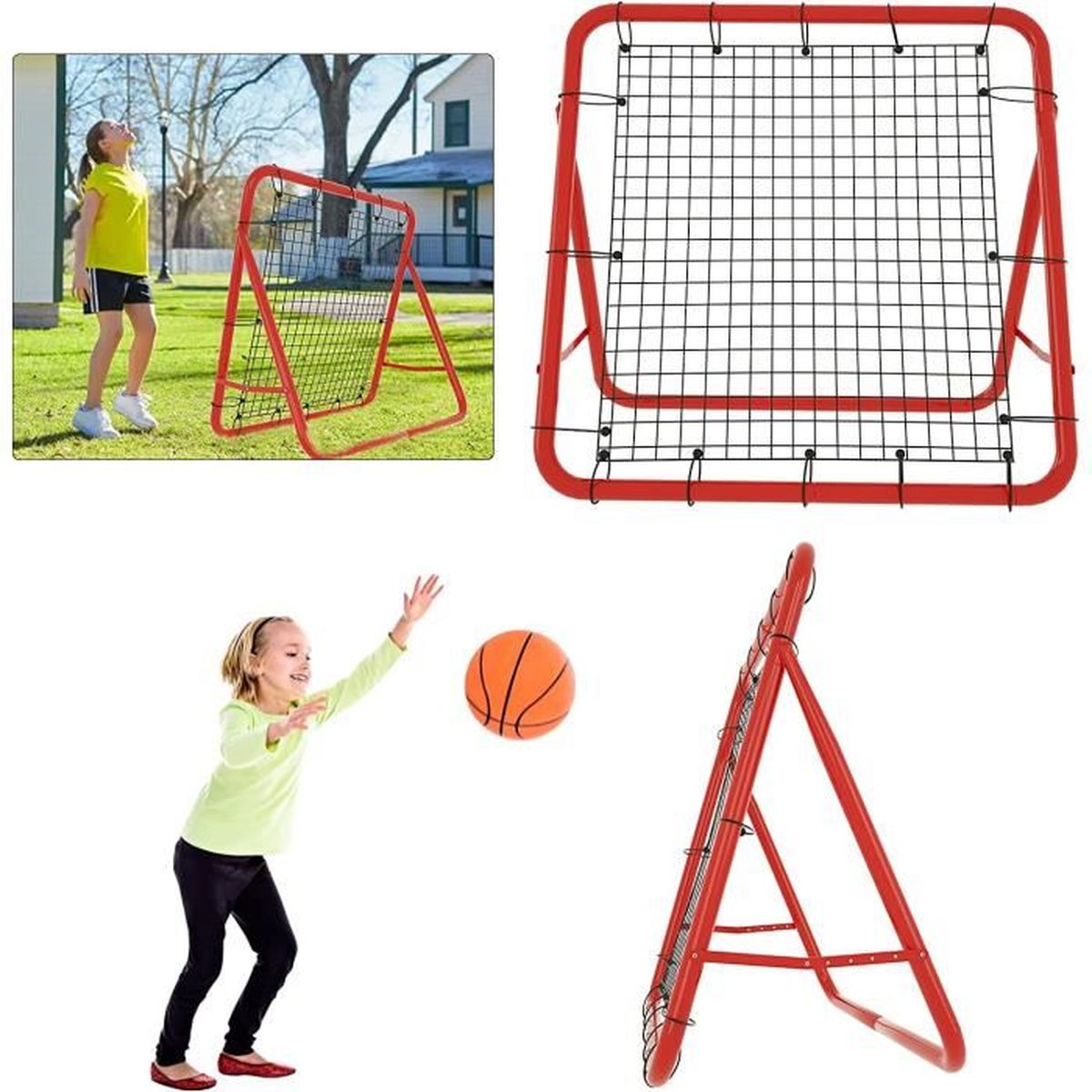 Ayhao2 Filet de rebond de football réglable 96x80x96 cm acier et PE