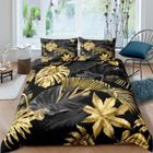 Parure de lit - MOUTON MAISON DECO - Feuilles tropicales dorées et noires - Noir or - Microfibre- 220x240 cm
