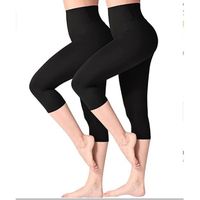 Noir-2 Pièces Legging 3/4 Femmes Pantalon de Sport, Jegging Taille Haute Femme Yoga Opaque Doux Grande Taille.