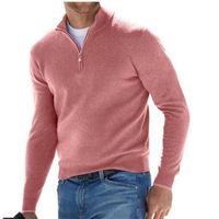 T-Shirt Homme, Tee Shirt Casual, Col Arrondi Manche longue,Couleur unie Polo Homme Zipper Rose