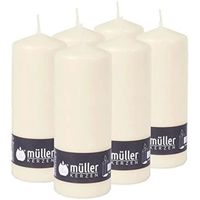 Müller Bougies Piliers - 68 x 180 mm - Ivoire - 6 Pièces - Combustion de 60 Heures - Sans Parfum, Anti-gouttes, Sans Odeur - RAL
