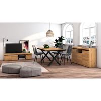 Ensemble de meubles de salon, Table 170 Front Noir pieds X 8 convives, Meuble TV 160, Buffet 140, Chêne et Noir, RF1239