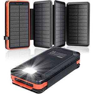 ADDTOP Chargeur Solaire 25000mAh Portable Batterie Externe avec 4 Panneaux Imperméable Power Bank avec 2 USB pour iPhone Outdoor Camping Huawei iPad Samsung 