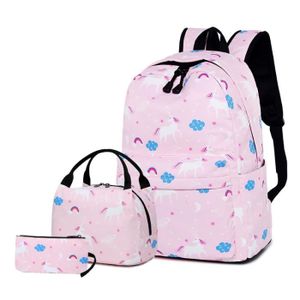 Junlion Sac en Polyamide Souple Sac /à Dos pour Ordinateur Portable L/éger et Imperm/éable Bo/îte /à d/éjeuner Trousse pour Les /él/èves Travailleur de Bureau Vert Licorne de r/êve Set de Cartable 3 en 1