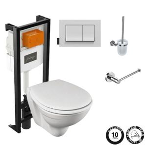 WC - TOILETTES Pack WC suspendu + bati support + abattant thermodur et plaque de commande blanche Jacob Delafon