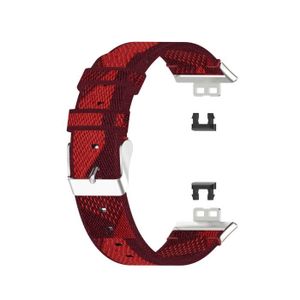 BRACELET MONTRE CONNEC. Bracelet de Montre Connectée en Nylon Tissé Rouge 