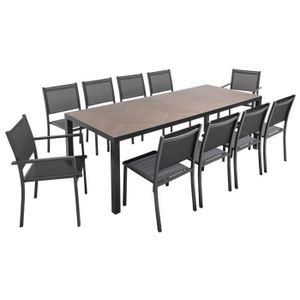 Ensemble table et chaise de jardin Ensemble table de jardin et 12 chaises - 241 x 121 x 74 cm - Aluminium - Oviala - Noir