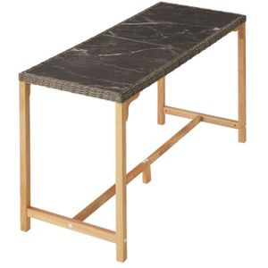 TABLE DE JARDIN  TECTAKE Table de bar en rotin LOVAS Résistant aux intempéries et aux rayons UV Plaques en grès cérame amovible - Marron Naturel