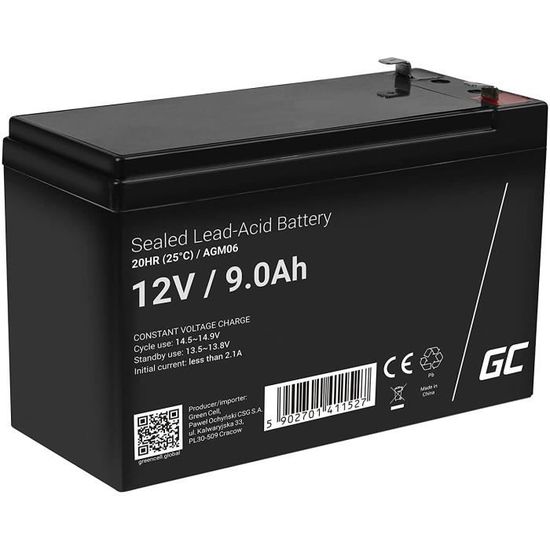 GreenCell® Rechargeable Batterie AGM 12V 9Ah accumulateur au Gel Plomb Cycles sans Entretien VRLA Battery étanche UPS | USV | [170]