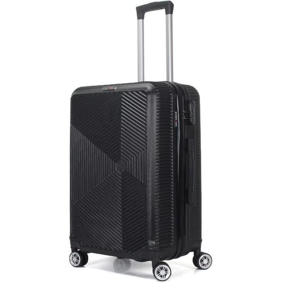 Valise Moyenne Todeco 65cm Rigide ABS Légère - Valise Voyage à 4 Roues Doubles, Noir, 42x26x65cm