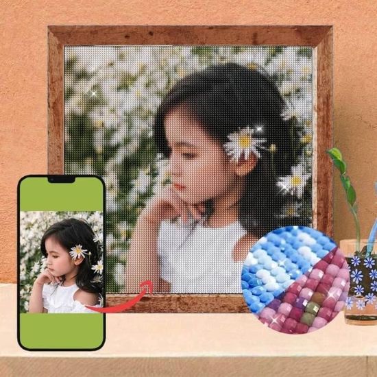 Kit Peinture Diamant 5D Personnalisable - Envoie Ta Photo - Toile 30x40 Cm - Diamants Ronds - Loisir Créatif Déco Murale