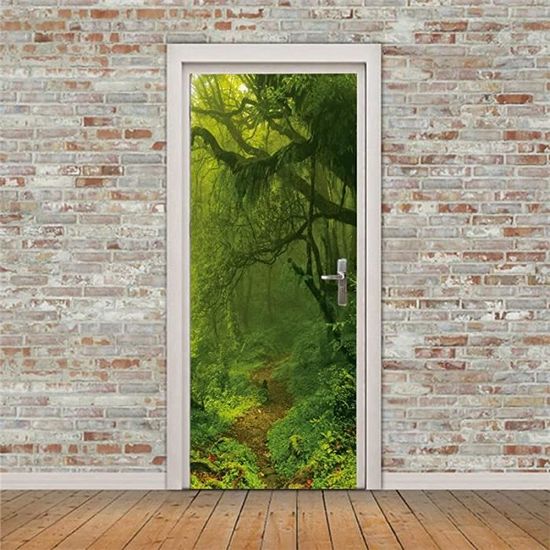 Autocollant Mural Trompe-l'œil 3D Porte 90x200cm - Décor Amovible Pour Chambre, Salon | Sticker Déco Facile à Poser