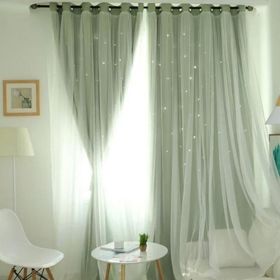 2 couches d&#39;ombrage Voile rideau chambre fenêtre panneau romantique étoiles creux décor rideaux pour salon chambre r RE4641