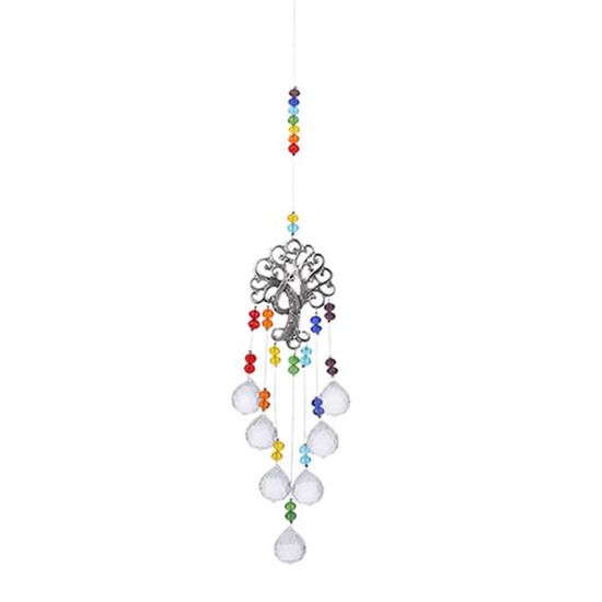 Attrape-soleil En Cristal Avec Perles Chakra - 45 Cm - Double Spirale - Décoration Fenêtre Ou Jardin