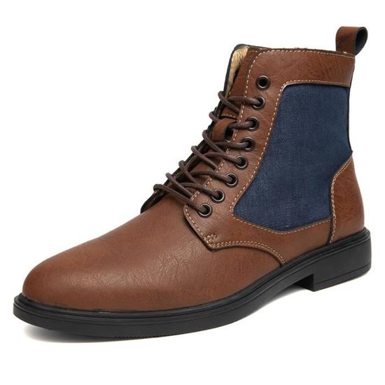 Bottines En Cuir - Pour Hommes - Noir Noir - Chaussures