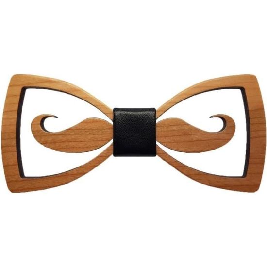 Noeud Papillon En Bois Moustache - Fait Main, Bois Foncé, Réglable Jusqu'à 50 Cm, Accessoire Chic Et Original