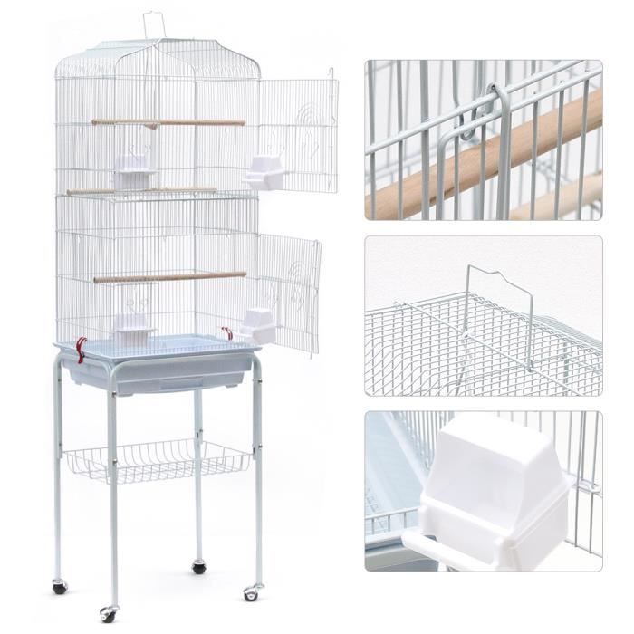 46 x 35.3 x 150.6 cm Volière pour Oiseaux Cage à Roulettes Canaries Perroquet Perruches Canaris avec perchoirs