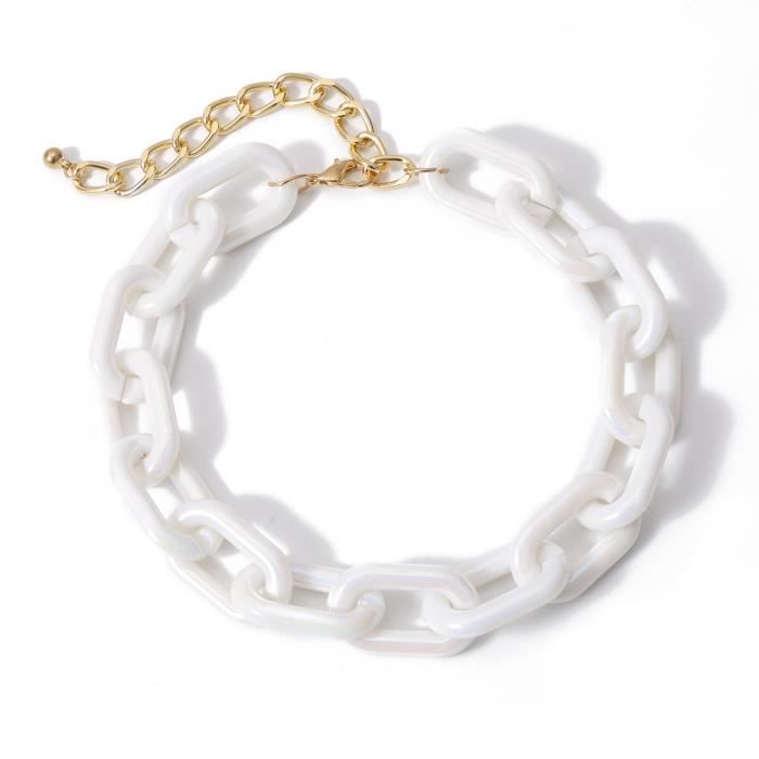 Collier Acrylique Exagéré De Personnalité Punk Street Shot Collier De_Blanc