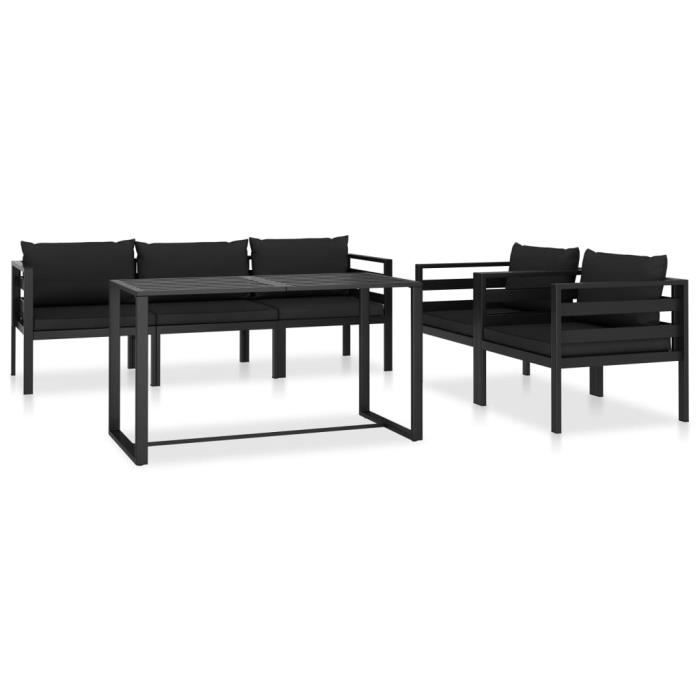 ZHIHU Salon de jardin 6 pcs avec coussins Aluminium Anthracite #3