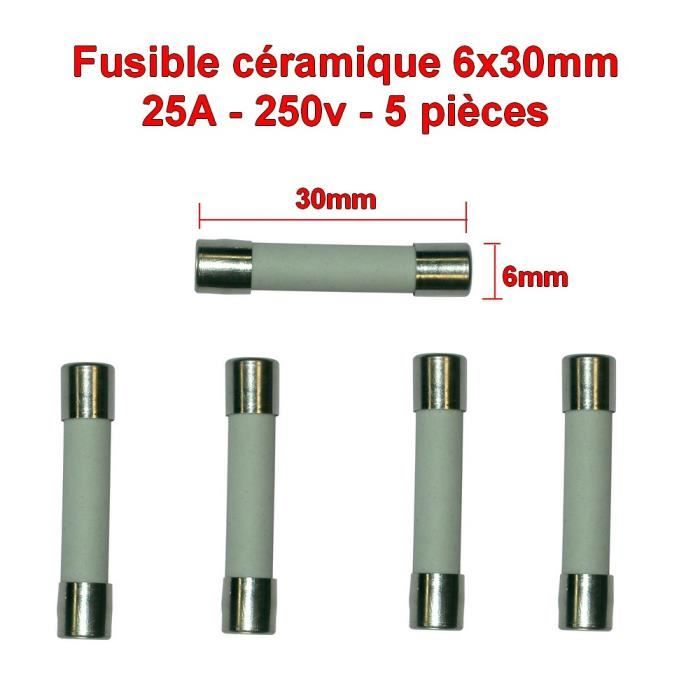 5x lot Fusibles céramique 6x30mm fusion rapide - 25A - 250v - 81fus137