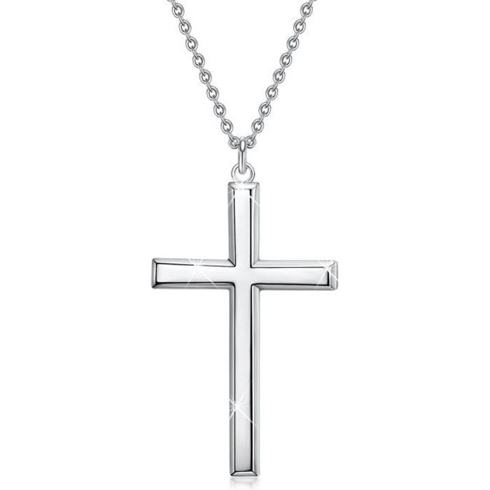 Pour homme Argent sterling 925 Collier pendentif croix classique pour homme femme, 45,7 cm