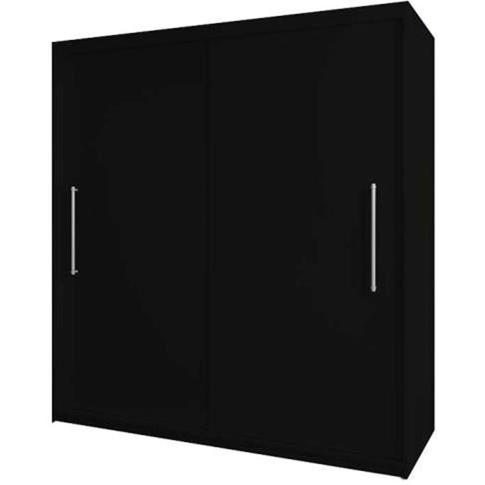Armoire de chambre avec 2 portes coulissantes - tringle et étagères - Style contemporain - Noir - L 204cm - NICO