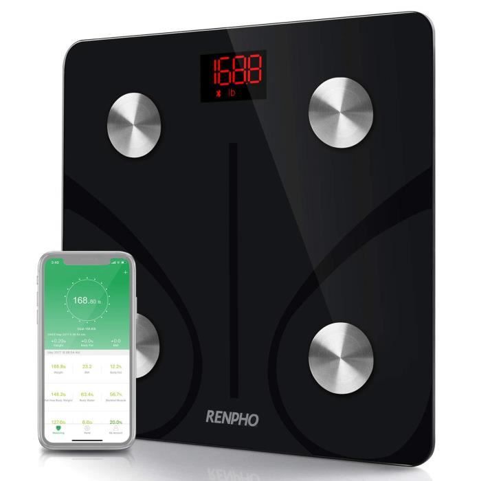 RENPHO Pèse Personne Impédancemètre,Balance Connectée Pèse Personnes Bluetooth Électronique Digital Balance Poids Masse Graisseus