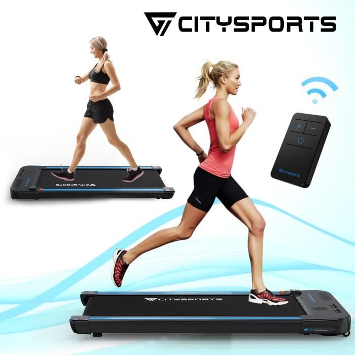 CITYSPORTS Tapis de course facile à ranger, Vitesse 1-8km/h réglable, Tapis de marche avec LCD, télécommande et bluetooth intégré
