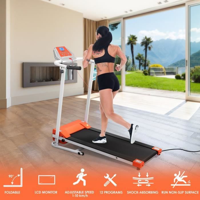 tapis de course pliable 1.5HP 1-10 km/h 12 programmes tapis de marche electrique pour appartement