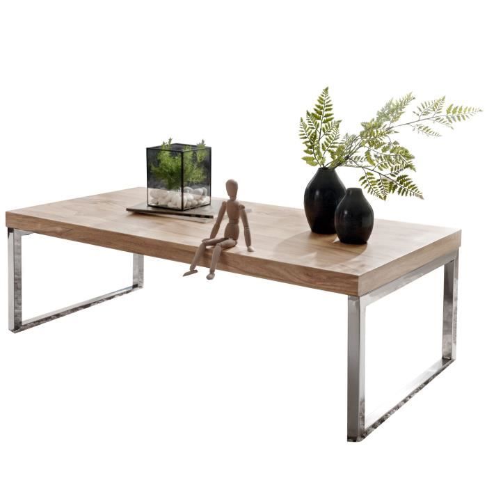 FineBuy Table Basse Bois Massif Métal 120x40x60cm Table d'appoint Table de salon [Acacia]