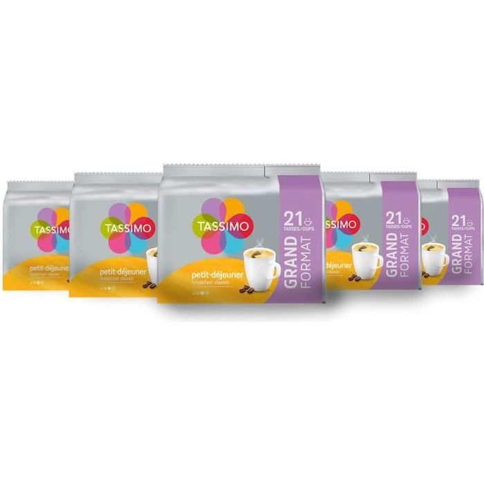 Tassimo Café Dosettes - 105 boissons Petit Déjeuner (lot de 5 x 21 boissons)