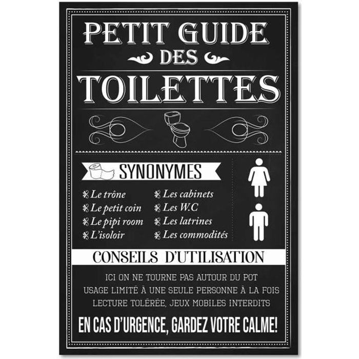 Toile humoristique 'Messages' noir (Petit guide des toilettes) - 34x23 cm [R2549]
