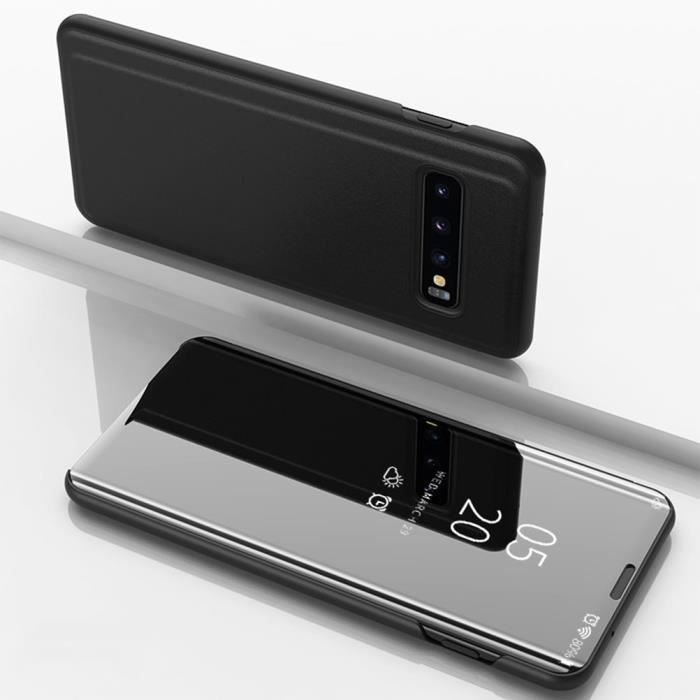 Housse Miroir Clear View Etui à rabat avec Fonction Support pour Samsung Galaxy S10+-S10 Plus -Noir