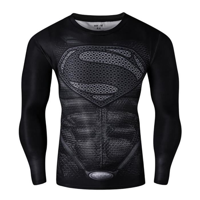 Superman Style B logo de héros compression manche long chemise haut serré pour le sport en plein air de