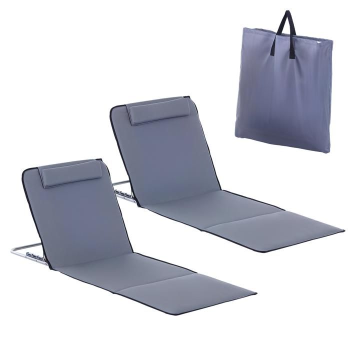 Lot de 2 tapis de plage rembourré - matelas de plage - nattes de plage - dossier inclinable multi-positions - sac transport inclus