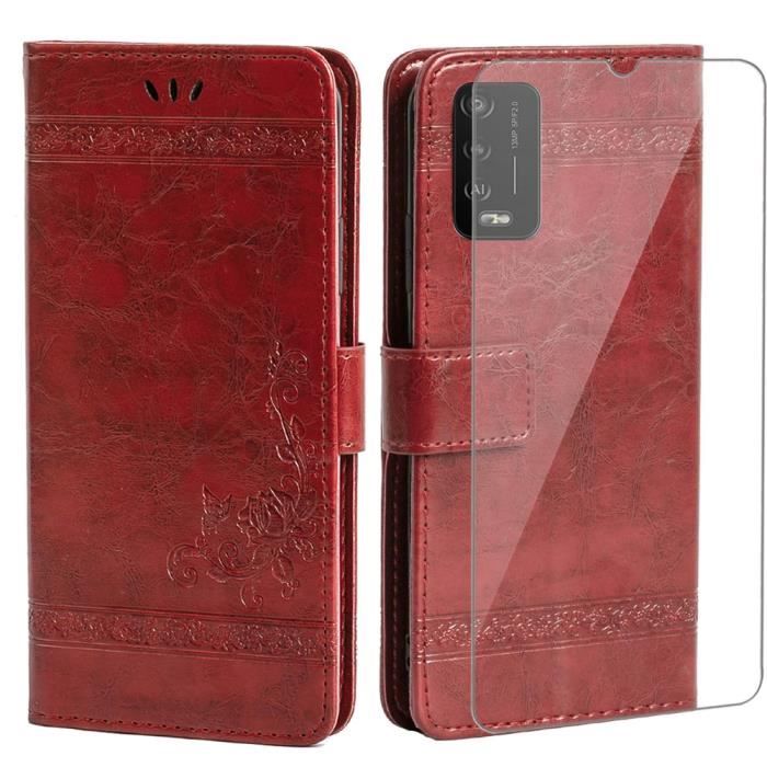 Etui pour Wiko Power U10 /Power U20 Housse En Cuir Pu Portefeuille Wiko Power U10 / Wiko Power U20+1X Film Protection Écran-rouge
