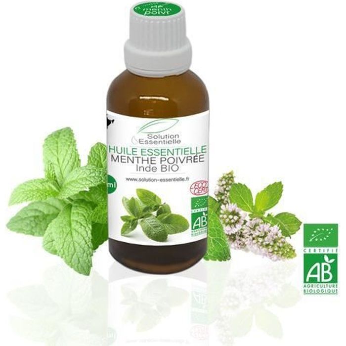 Huile Essentielle BIO de Menthe Poivrée 50 ml. Huile Chémotypée ABLabel, Ecocert Bio 100 % Pure et Naturelle ENTREPRISE FRANCAISE