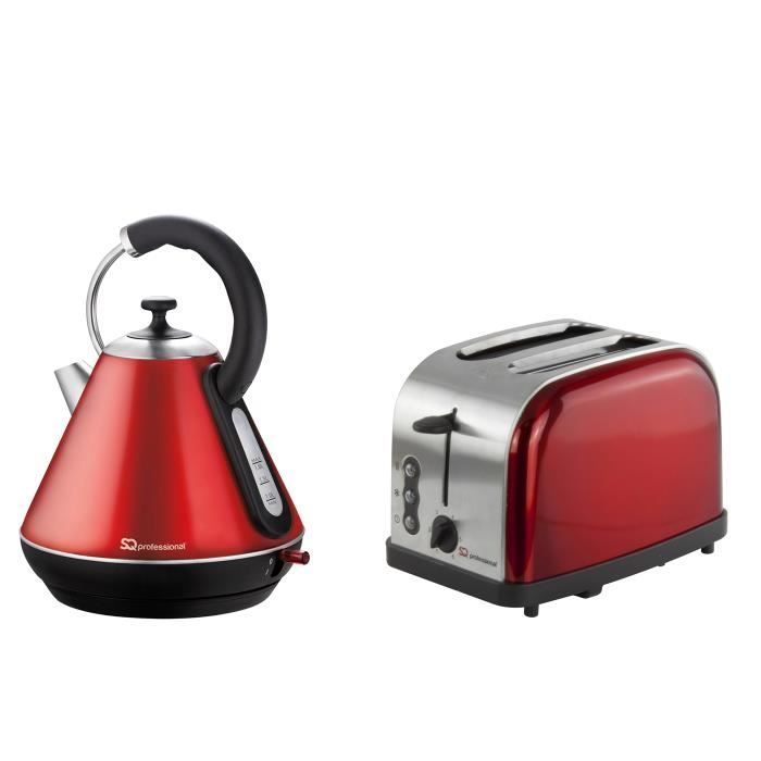 Bouilloire électrique et grille-pain, acier inoxydable - Rouge rubis