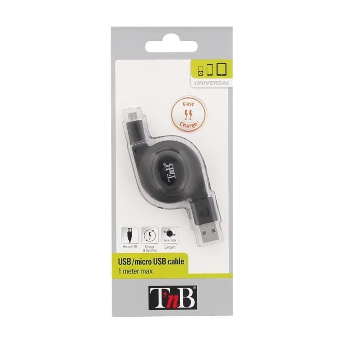TNB Câble USB micro USB rétractable - Noir