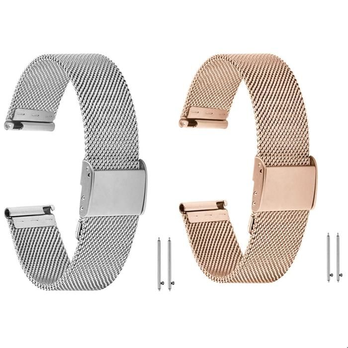 2 pièces de bracelets de montre en acier inoxydable bracelets de remplacement de 18 mm or rose + argent unisexe