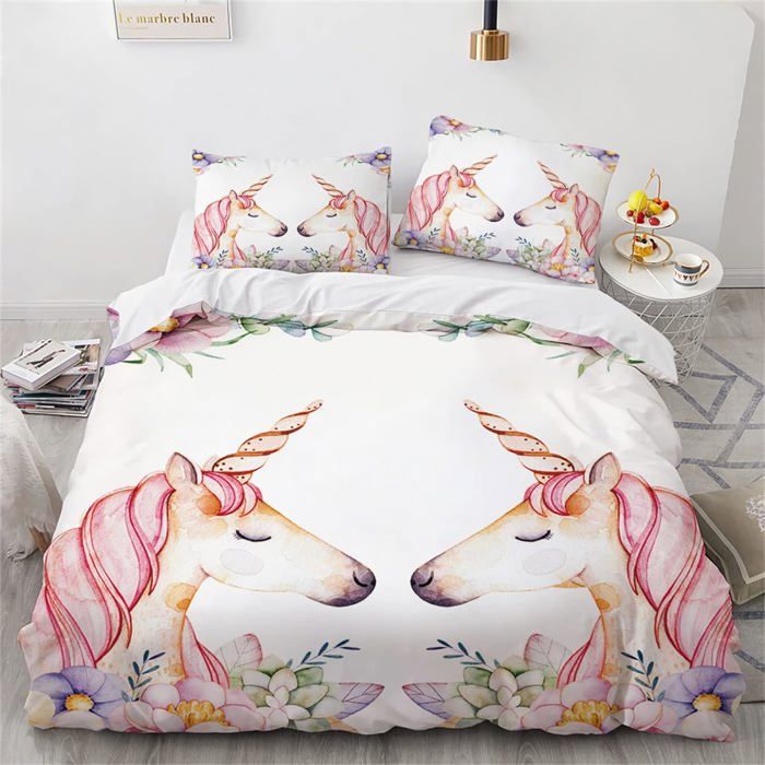 Housse De Couette 140x200 Cm à Motif Nœud Rose - Parure 3 Pièces Microfibre - 2 Taies 65x65 Cm