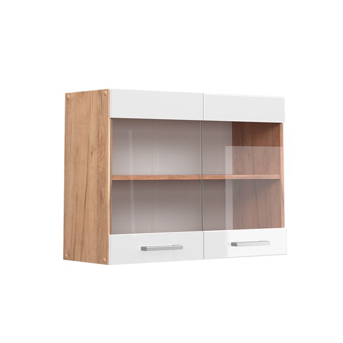 Armoire en verre R-Line 80cm Blanc Haute brillance/Chêne de force doré Vicco 37110