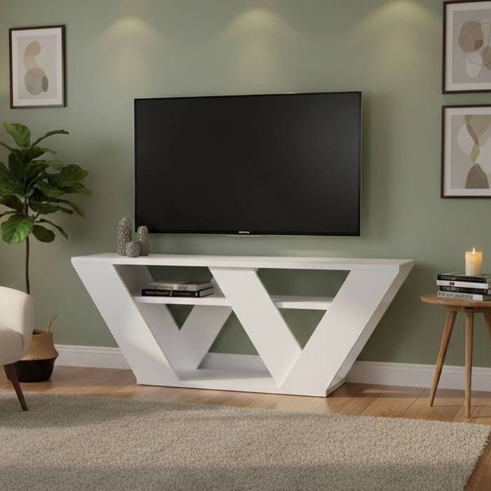Meuble TV Dpellegr - Dmora - Mélamine - Blanc 110x35.5h40 cm Meuble TV Dpellegr - Dmora - Mélamine - Blanc 110x35.5h40 cm