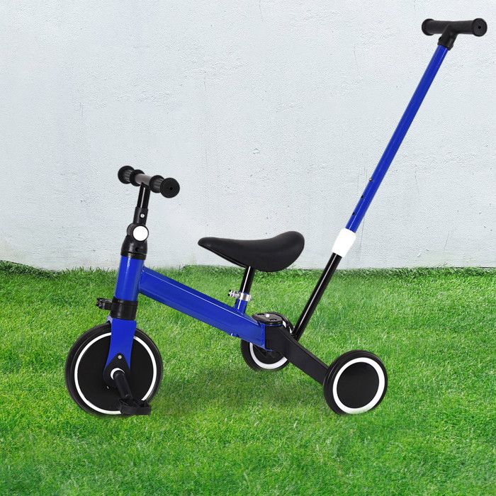 Tricycle 5 En 1 Enfant 18 Mois à 5 Ans - Avec Roues Clignotantes, Barre Poussée, Siège Réglable & Ceinture | Vélo Évolutif Sans Pédales (Bleu)