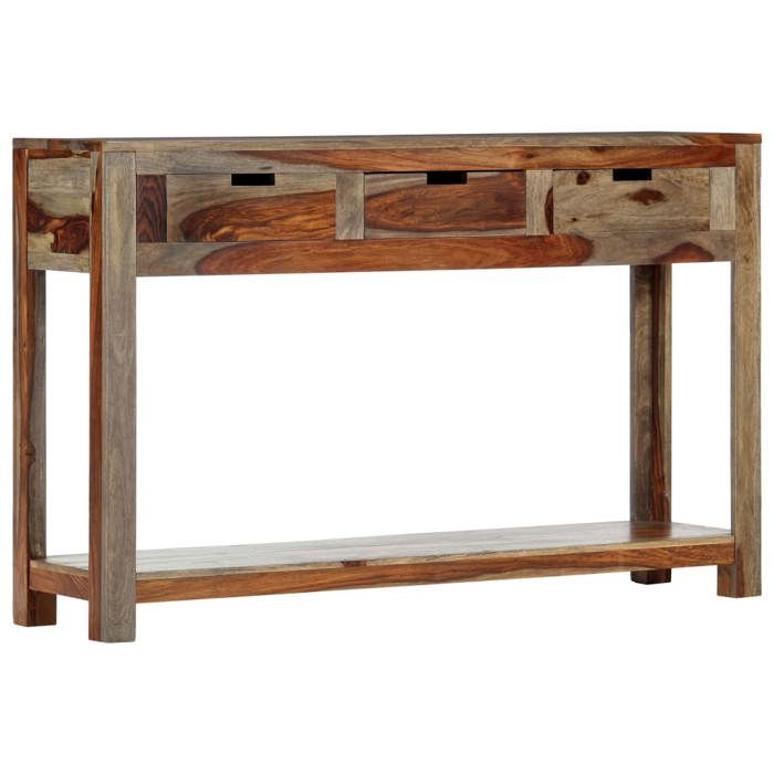Table Console En Bois Avec 3 Tiroirs Et Compartiment Ouvert - 130x30x80 Cm - Style Rustique Tressé - Pour Entrée, Salon, Chambre - 11