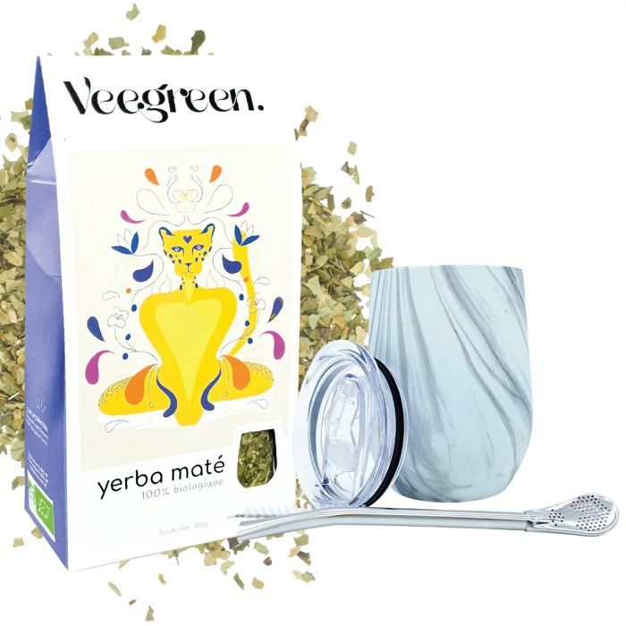 Coffret Maté Vert Bio - Calebasse Isotherme - Bombilla Inox - 100g