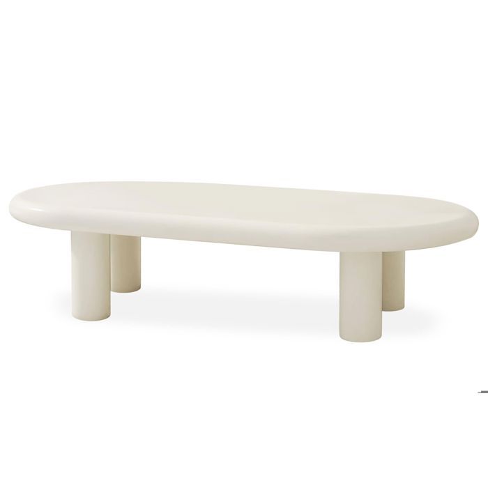 MENZZO Table basse arrondie 160cm avec pieds colonnes Roady Crème