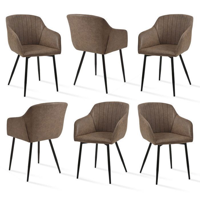 Goeurvant Chaises de salle à manger avec assise large et accoudoirs confort minimaliste - Lot de 6 - Marron foncé