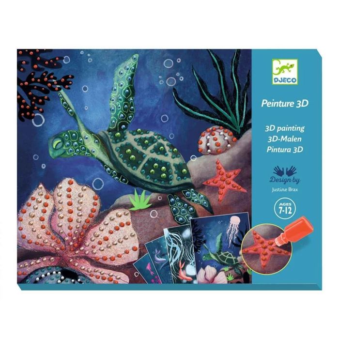 Kit peinture 3D - DJECO - Abysses - 4 tableaux - 8 peintures perlées - pinceau inclus